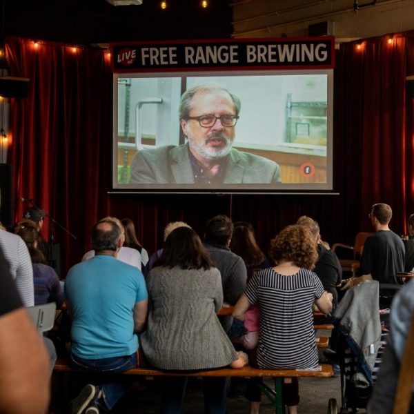Charlotte, NC - MARCH 10: Dr. Tom Hanchett screening at Free Range Brewing in Charlotte North Carolina   on March 10, 2019. Photo by Peter Taylor